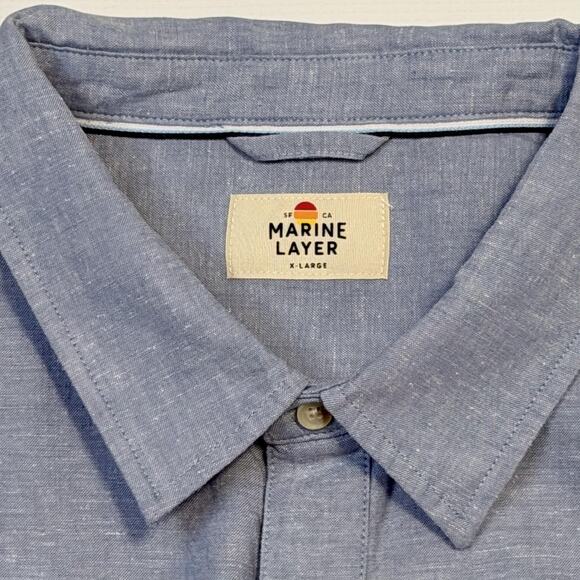 Marine Layer Shirt Mens XL Blue Short Sleeve Button Up Chambray Pocket 18849 - Picture 4 of 10